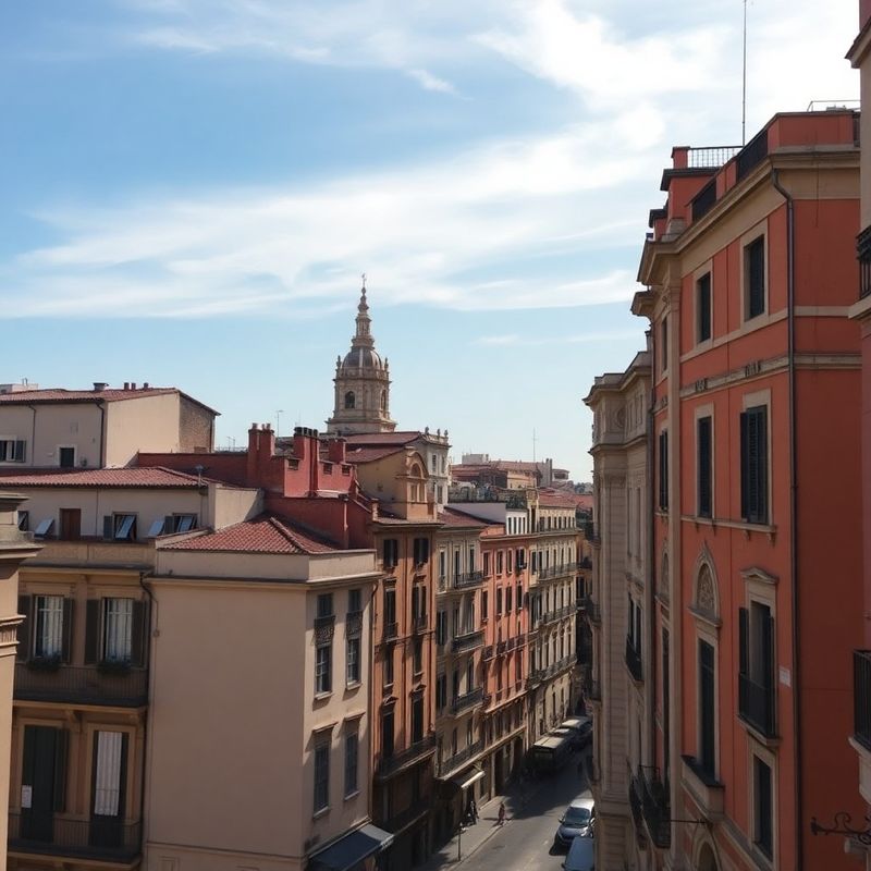 Veduta aerea di Via Toledo nel centro di Napoli con cielo azzurro e facciate storiche color ocra